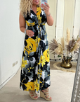 Floral print sleeveless pleated elegant dress