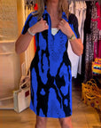 Printed lapel short sleeve dress