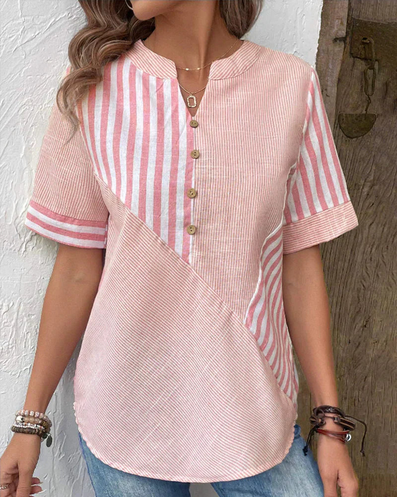 Classic Striped Button Up Blouse