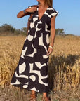 Patterned Deep V Midi Dress