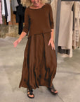 Solid color top suspender dress two piece set