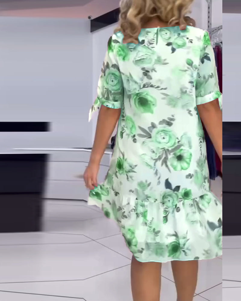 Floral print round neck elegant dress