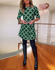 Round neck circle print casual dress