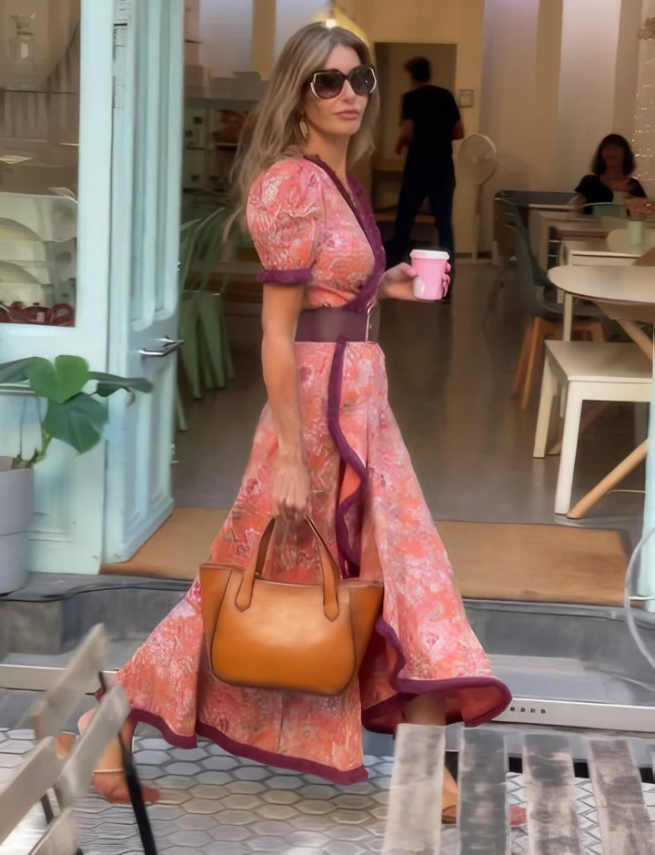Pink Short Sleeve Maxi Dress