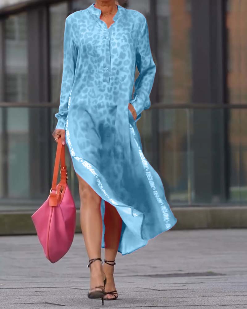 Long-Sleeve Leopard Print Dress