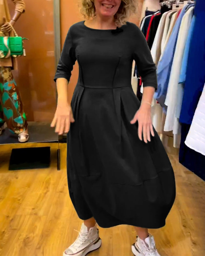 Round Neck 2/3 Sleeve Dress