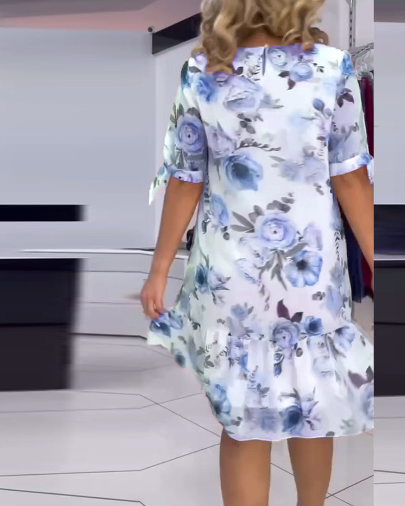 Floral print round neck elegant dress