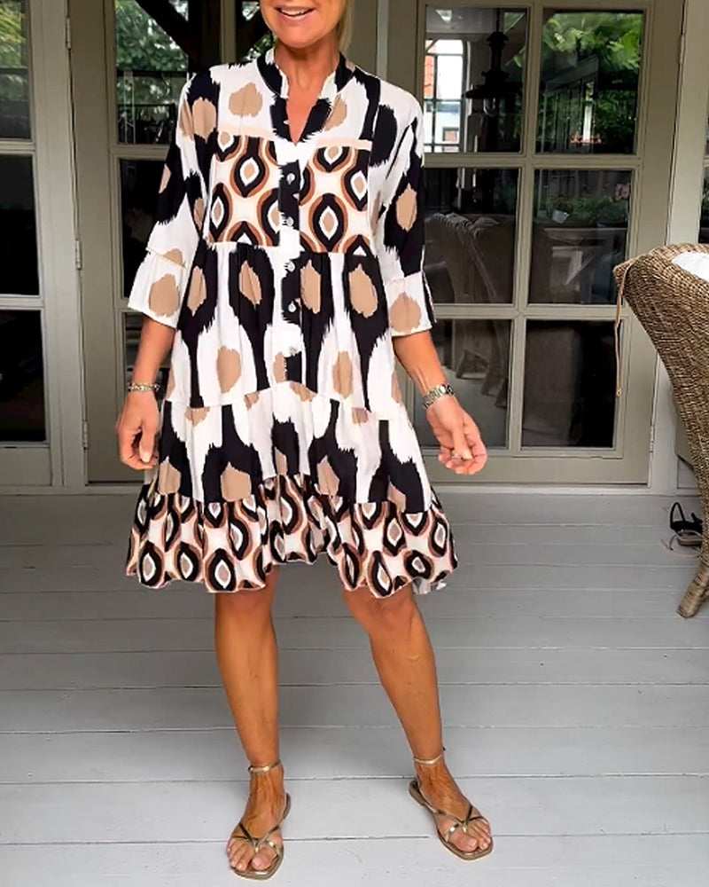 Lightweight Printed 3/4 Sleeve Dress
