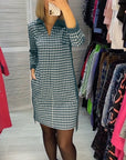 Lapel Dress with Pocket and Plaid