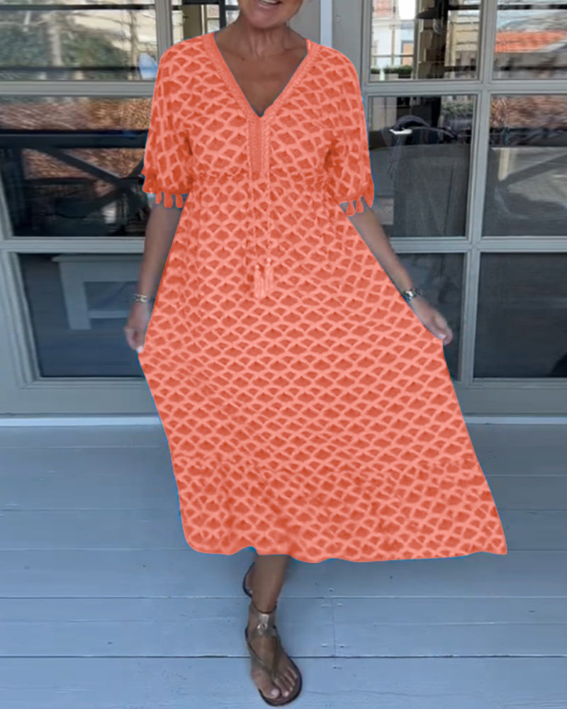 Printed V-Neck Casual Dress with Easy Fit