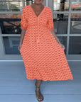 Printed V-Neck Casual Dress with Easy Fit