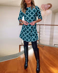 Round neck circle print casual dress