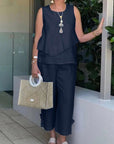 Sleeveless Top Casual Pants Two Piece-Set