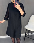 Pleated patchwork mesh solid color dress
