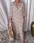 Vintage printed lapel pocket maxi dress