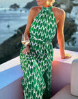 Halter Neck Beach Vacation Print Dress