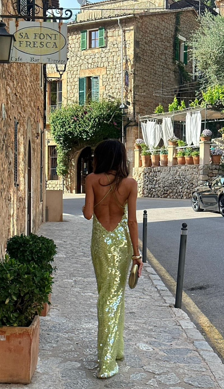 Square Collar Sequin Backless Party Dress