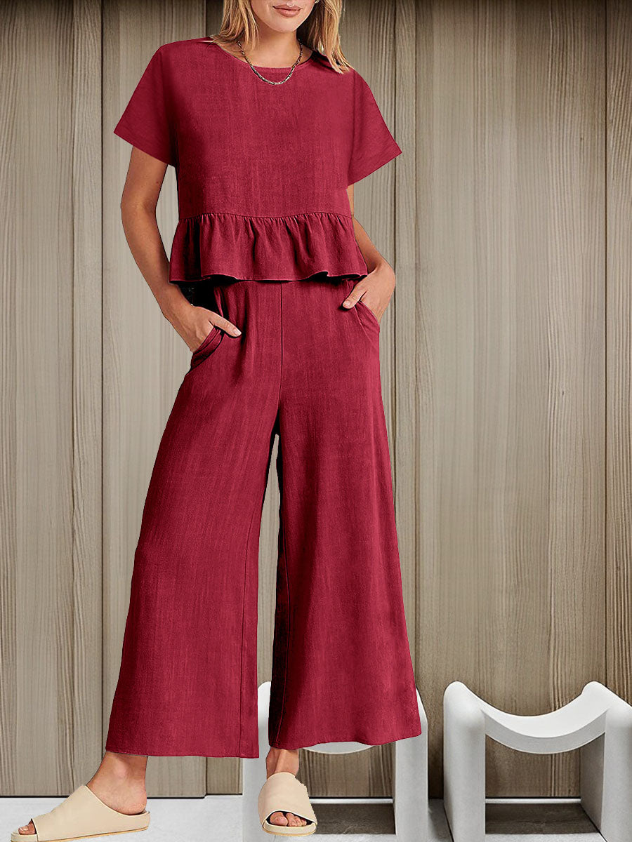 Short-sleeved Pleated Vest Two-Piece Set
