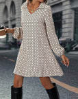 Lapel Long Sleeve Printed Dress