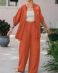 Long Sleeve Shirt Top Pants Two Piece-Set