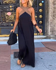Cross Backless Contrast Color Elegant Dress