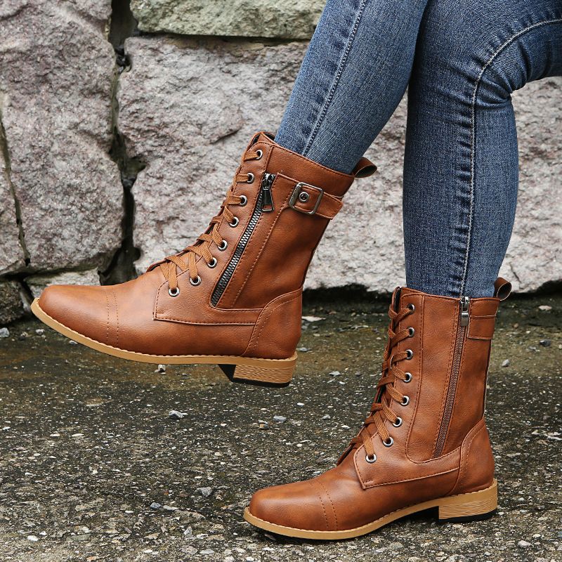 Women's Leather Orthopedic Shoes with Side Zip and Round Toe