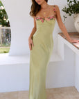Embroidered Stitching Solid Color Satin Dress