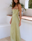Embroidered Stitching Solid Color Satin Dress