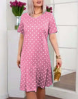 Polka dot print short sleeve casual dress