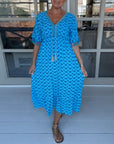 Printed V-Neck Casual Dress with Easy Fit