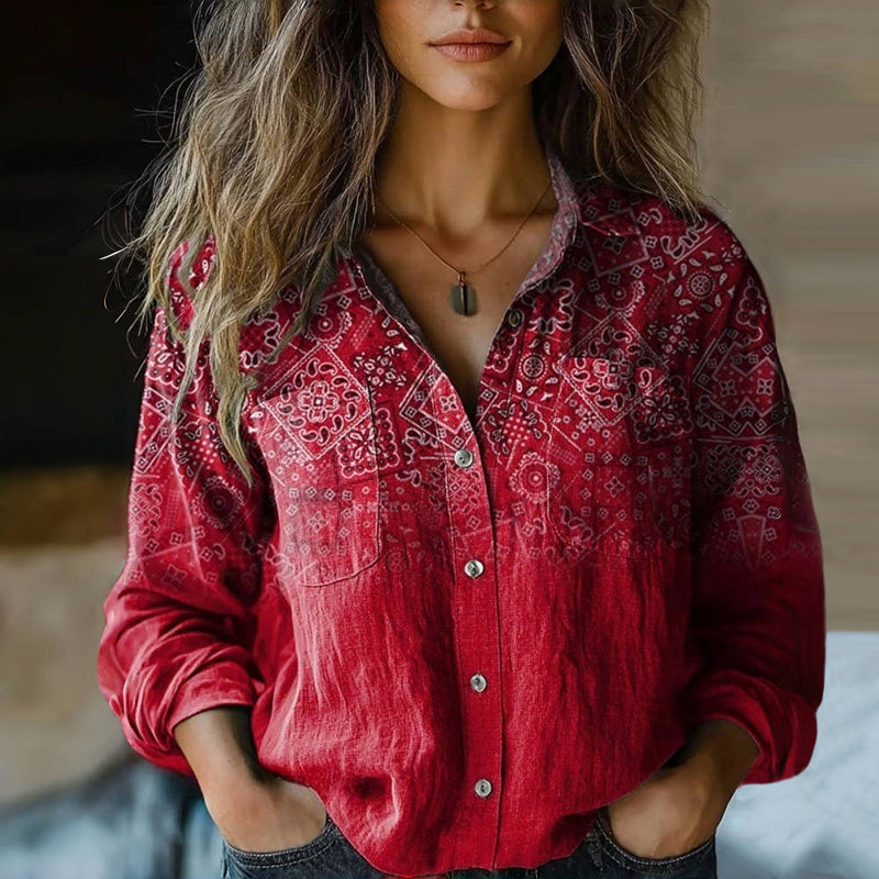 Retro Floral Print Blouse with Soft Fit