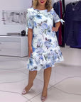 Floral print round neck elegant dress