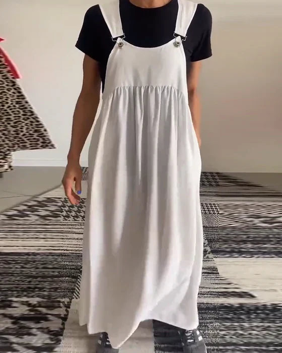 Solid Color Casual Dress with Straps