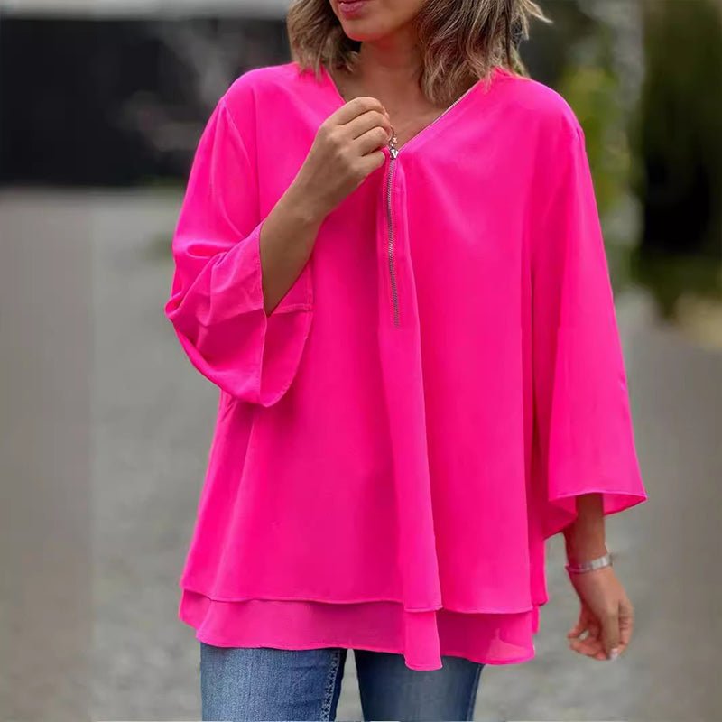 Lightweight Chiffon Zipper Blouse