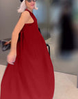 Elegant solid color pleated tank dress