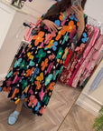 Colorful floral print bell sleeve casual dress