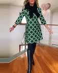 Round neck circle print casual dress