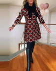 Round neck circle print casual dress