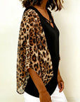 Batwing Sleeve Leopard Print Patchwork Blouse
