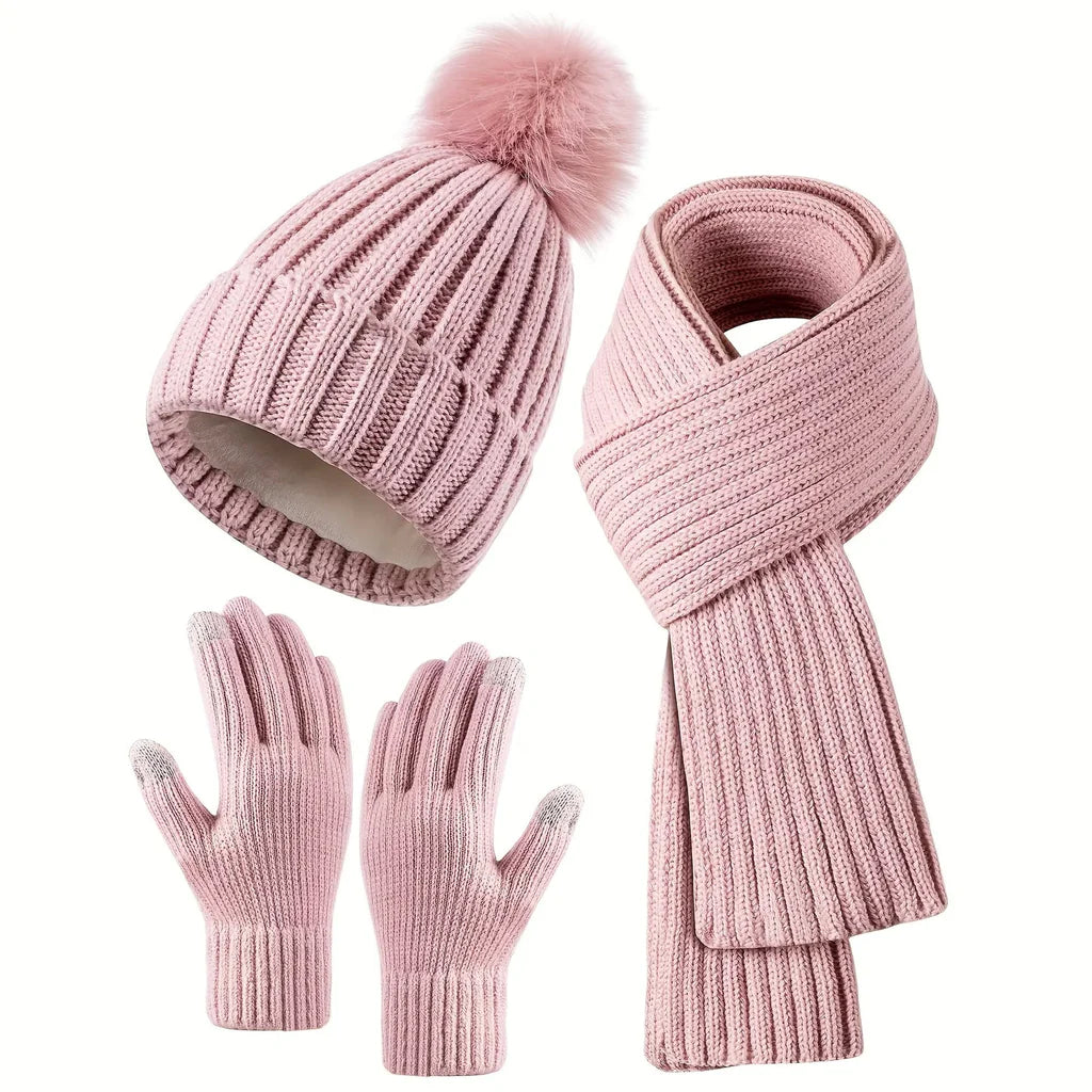 Women's Cozy Hat Scarf Gloves