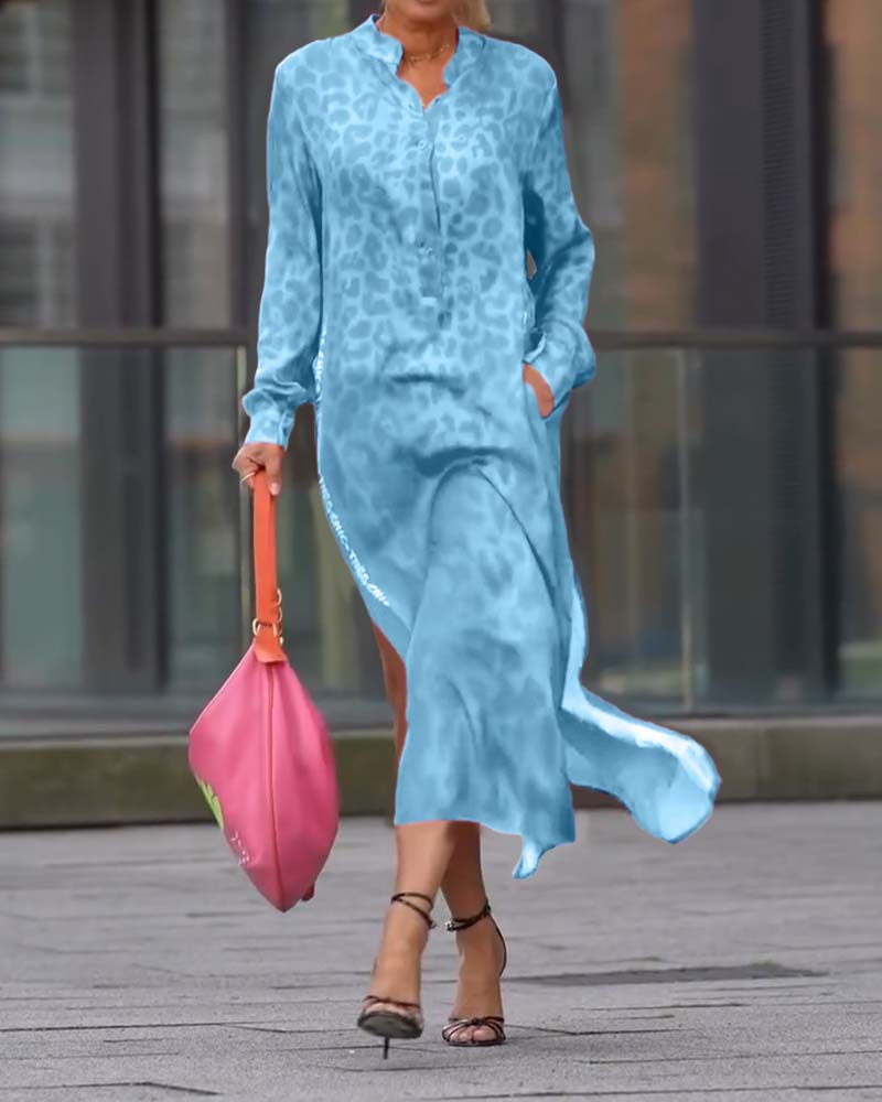Long-Sleeve Leopard Print Dress