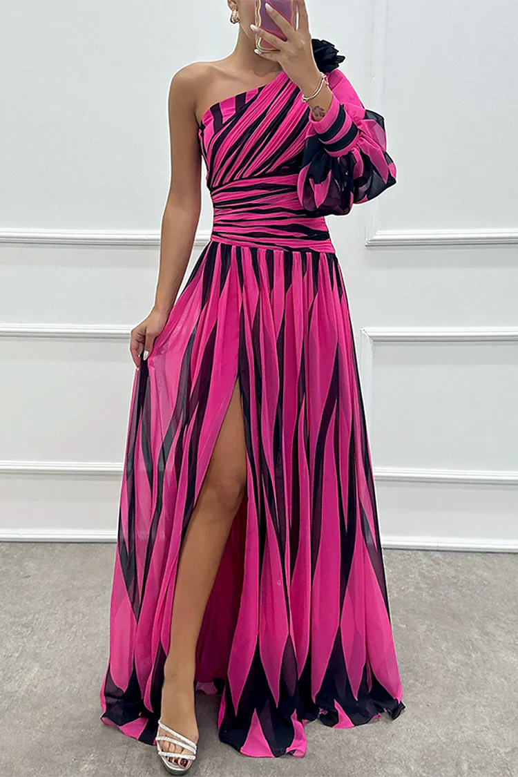 Elegant Striped One Shoulder Maxi Dress