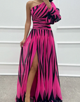 Elegant Striped One Shoulder Maxi Dress