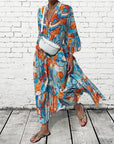 Ruffled sleeve v-neck dress