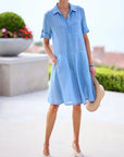Breezy Button-Up Blue Shirt Dress