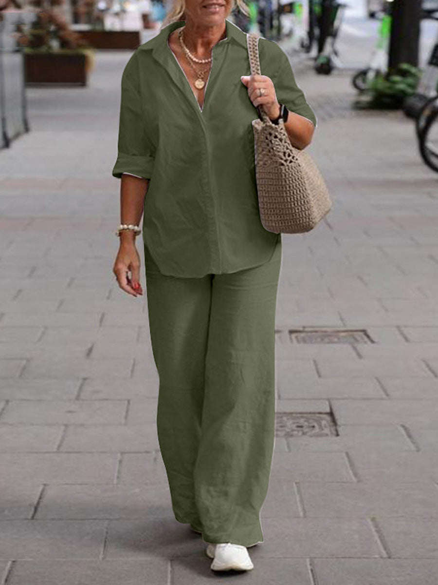 Long-Sleeved Shirt & Pants Two-Piece Set