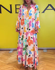 Colorful floral print bell sleeve casual dress