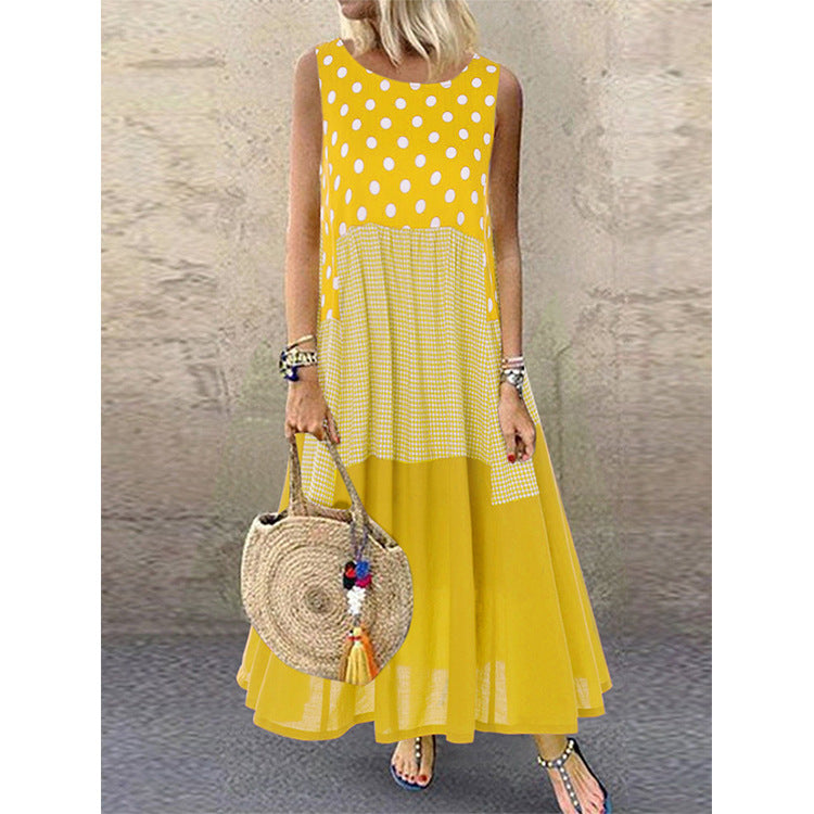 Sleeveless Summer Dress with Polka Dot Print