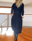 Elegant solid color round neck pocket dress