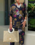 Floral Print Round Neck Two-Piece Set